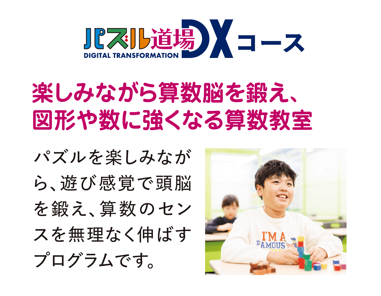 【パズル道場DXコース】楽しみながら算数脳を鍛え、図形や数に強くなる算数教室 パズルを楽しみながら、遊び感覚で頭脳を鍛え、算数のセンスを無理なく伸ばすプログラムです。